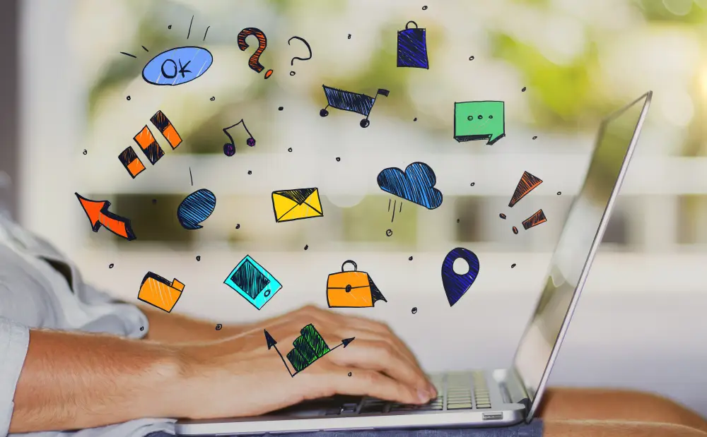 Computer screen showing SEO concepts and search engine optimisation tools for a small business