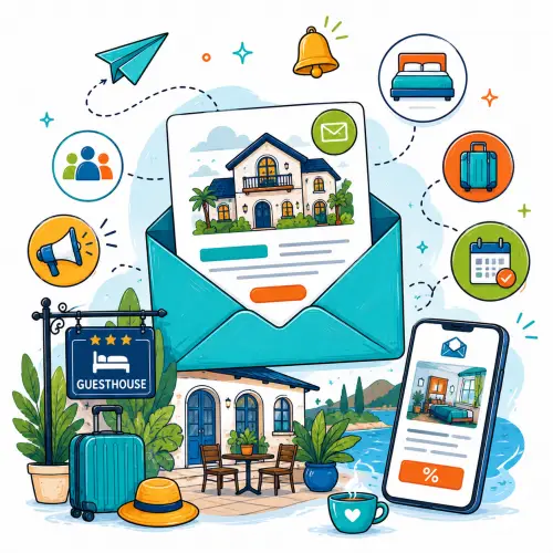 Guesthouse marketing email concept illustration