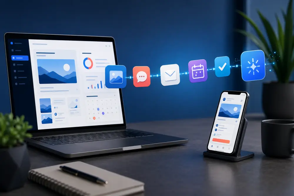 Social media and email automation AI marketing tools connecting social media, email and content scheduling.
