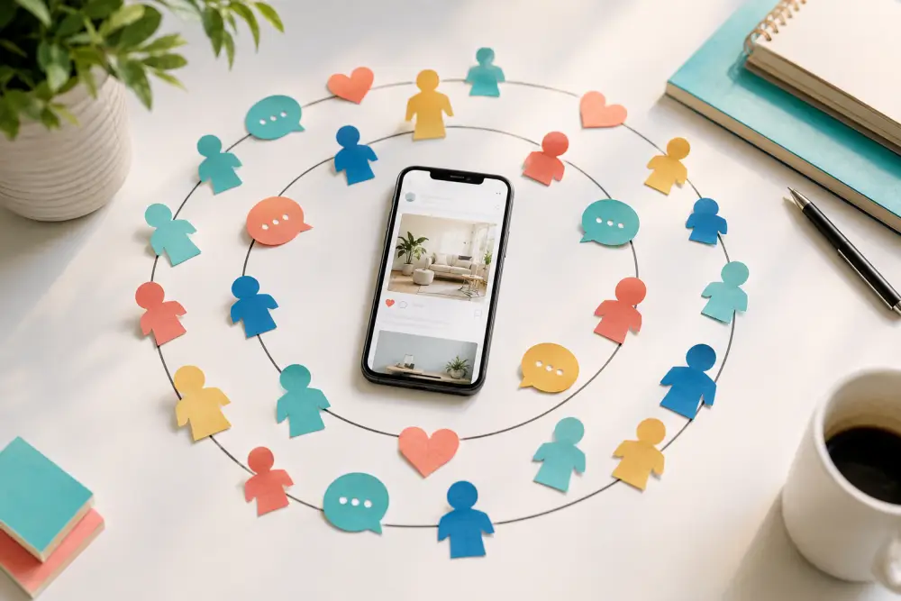 social-media-audience-growth Smartphone surrounded by audience and conversation symbols representing social media growth